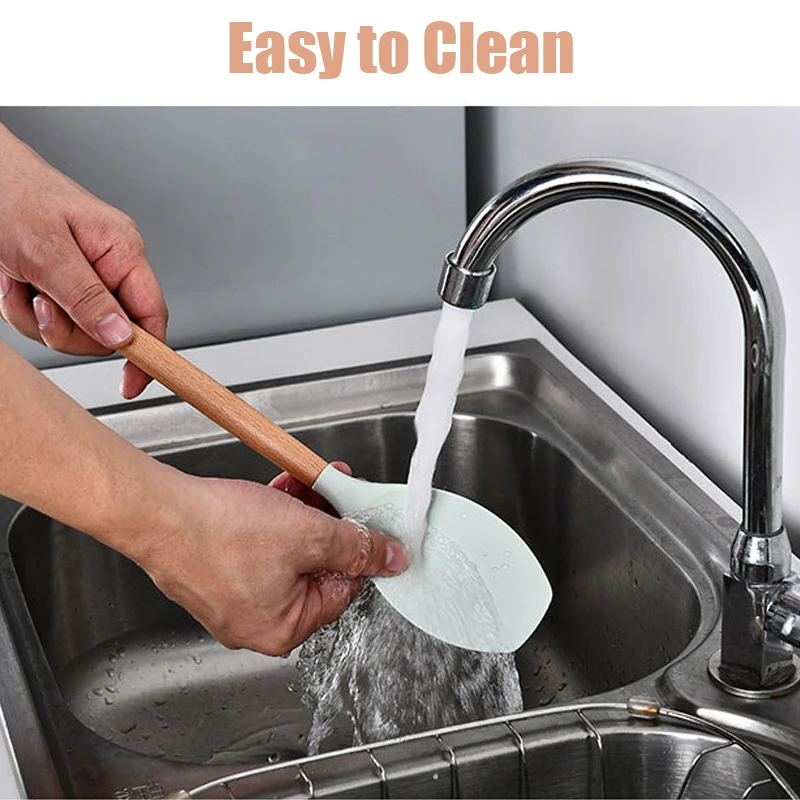 Silicone Non-stick Cooking Tools Kitchen Utensil Kitchenware With Natural Wooden Handle Nonstick Cookware Accessories Supplies