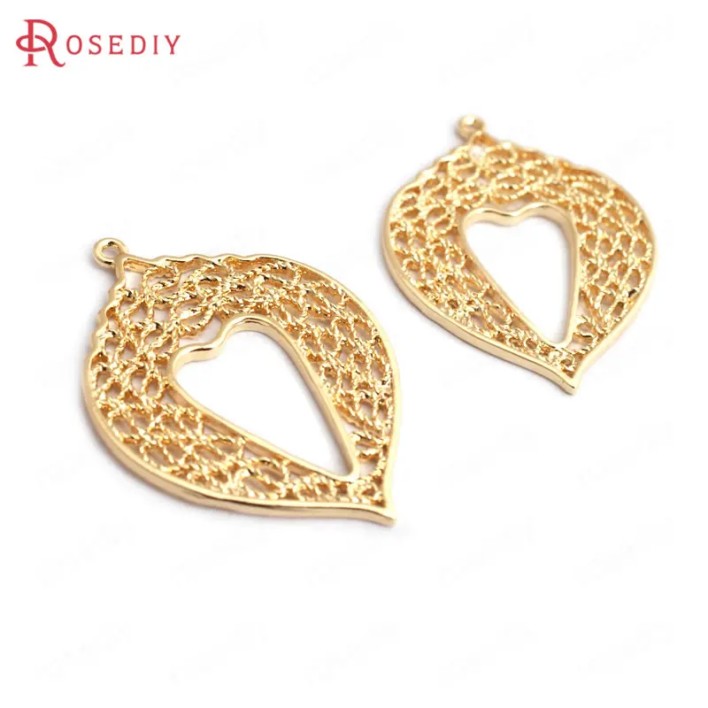 (34890)6PCS 34x24MM 24K Gold Color Brass Mesh Pattern Heart Charms Pendants High Quality Diy Accessories Jewelry Findings | Украшения и