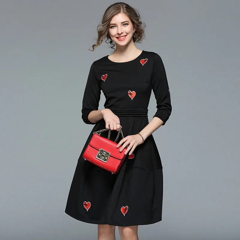 LARCI Цветочный принт платье Для женщин О образным вырезом три четверти рукав линии