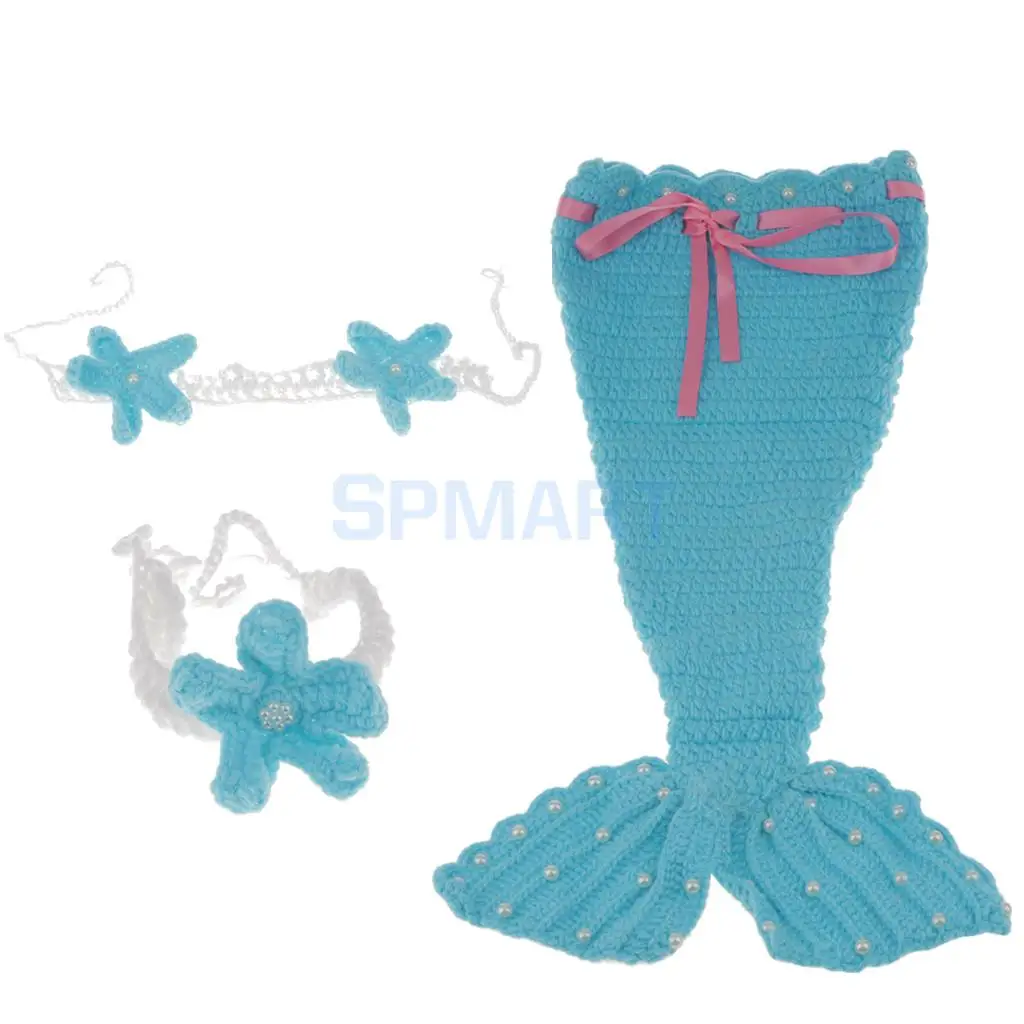 Newborn Baby Photography Prop Crochet Mermaid Headband Bra Tail Clothing Costume Set | Детская одежда и обувь