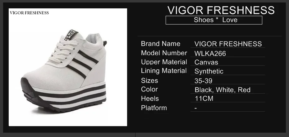 VIGOR/Женская обувь; кроссовки на платформе; обувь на высоком скрытом каблуке; парусиновая обувь на танкетке, увеличивающая рост; женские кроссовки; W266