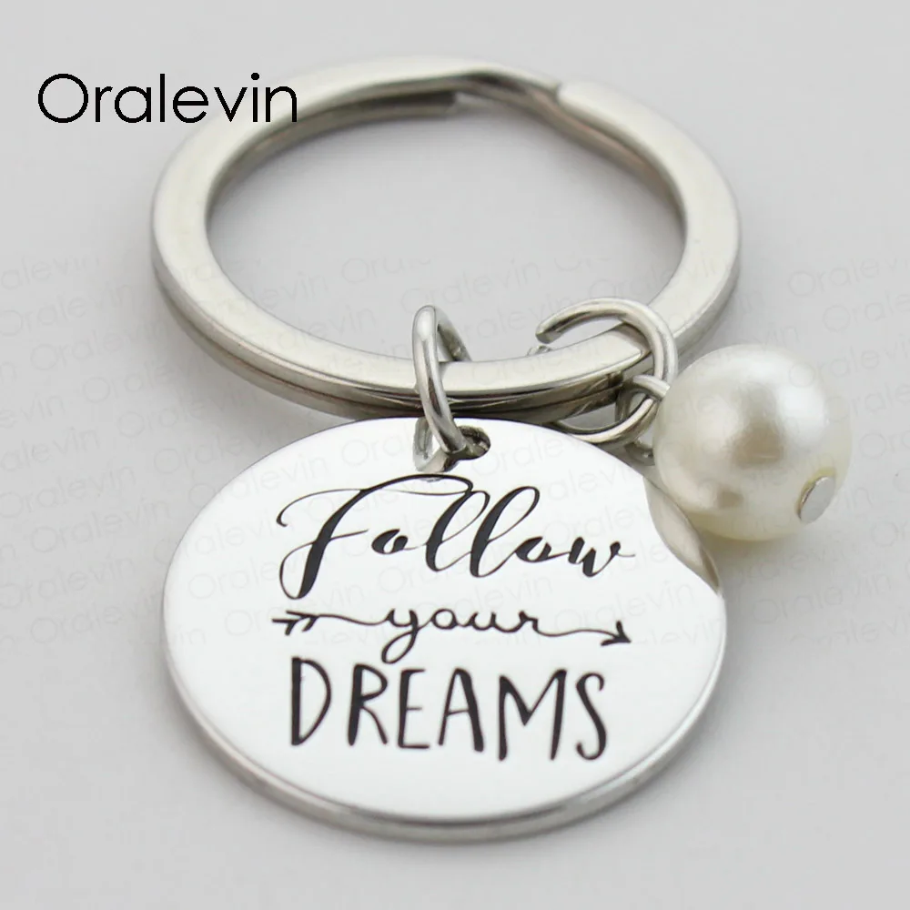 FOLLOW YOUR DREAMS Charms Hand Stamped Keychain Graduation Gift Jewelry 22MM 10Pcs/Lot #LN302K | Украшения и аксессуары