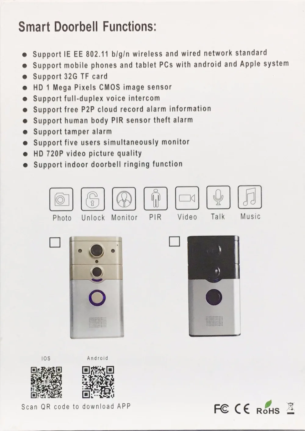 Беспроводной домофон с внутренним звонком Wi Fi мобильный пульт дистанционного