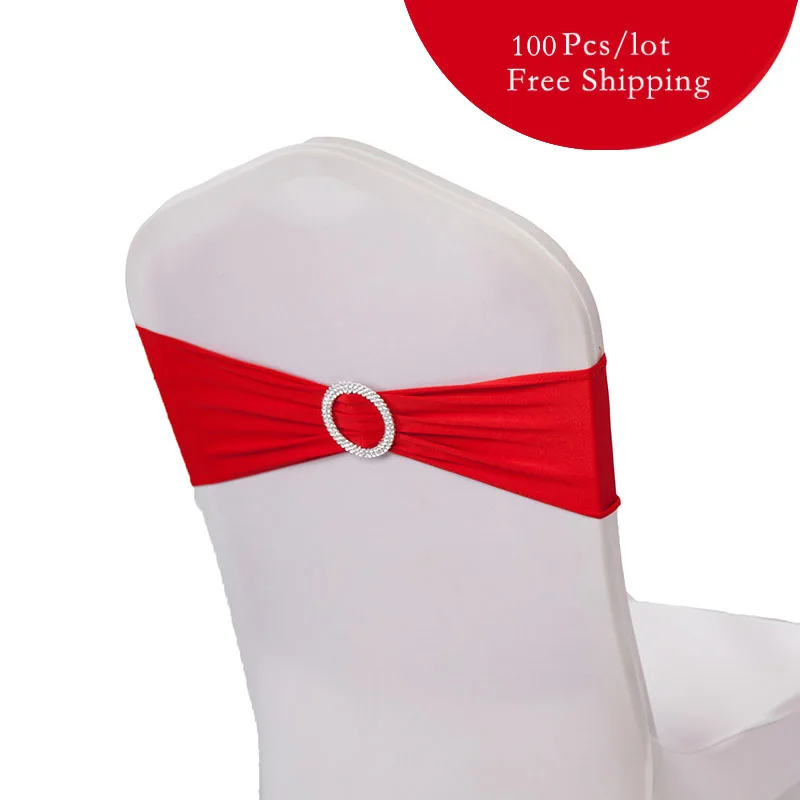 100PC/Lot Wedding Decoration Spandex lycra Chair Bands with Plastic Buckle Elastic chair sashes Bows for wedding banquet party | Дом и сад