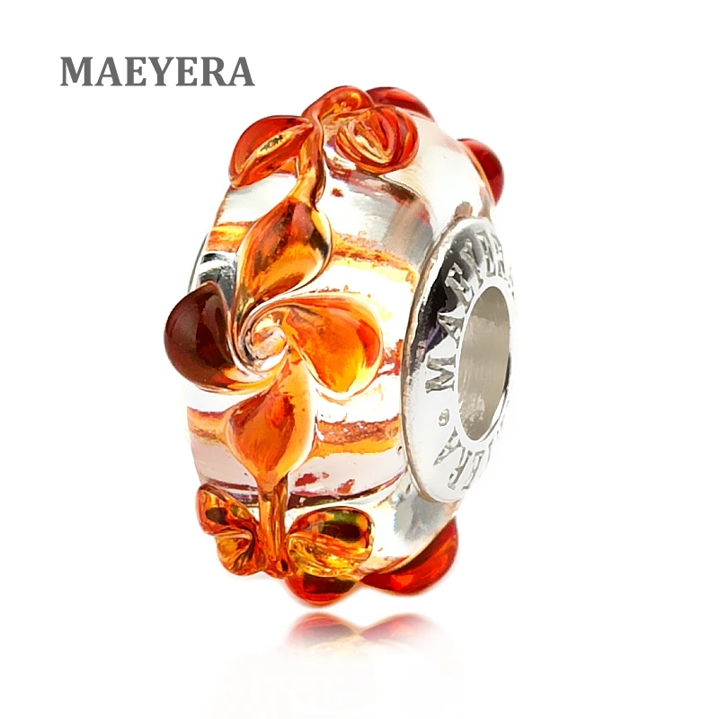 MAEYERA 925 пробы серебряные лампворк бусины красные вращающиеся лампочки для