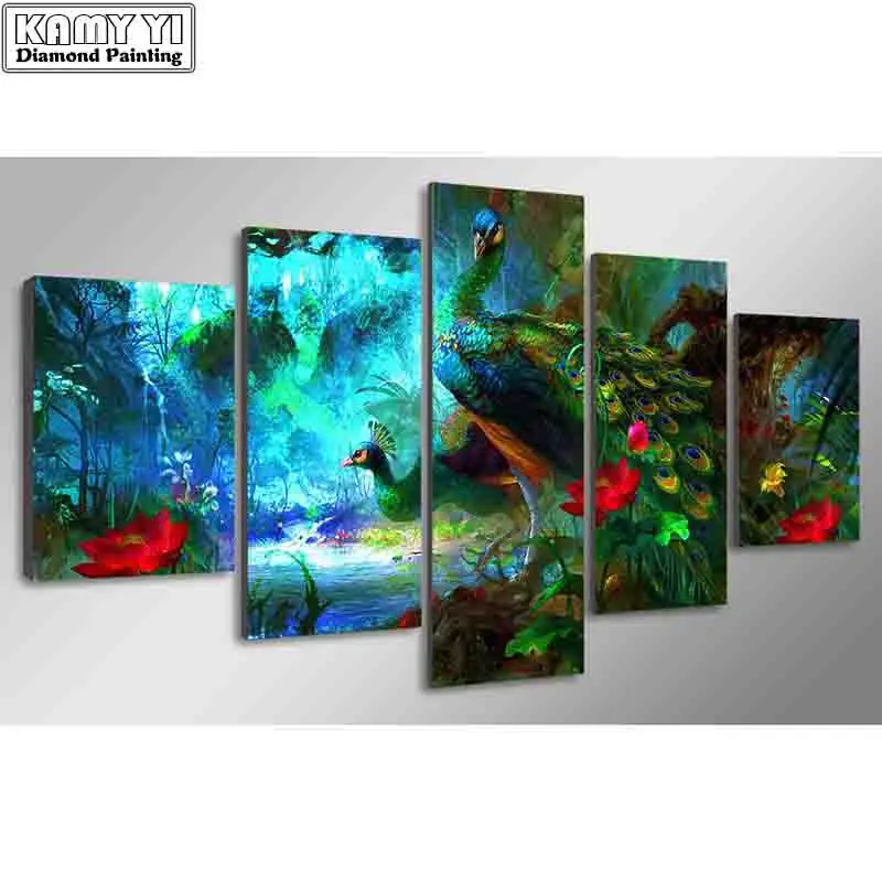

5D DIY Diamond Painting crystal Square Rhinestone Pasting home Decor Painting 3d Diamond Embroidery Mosaic Peacock 5pc