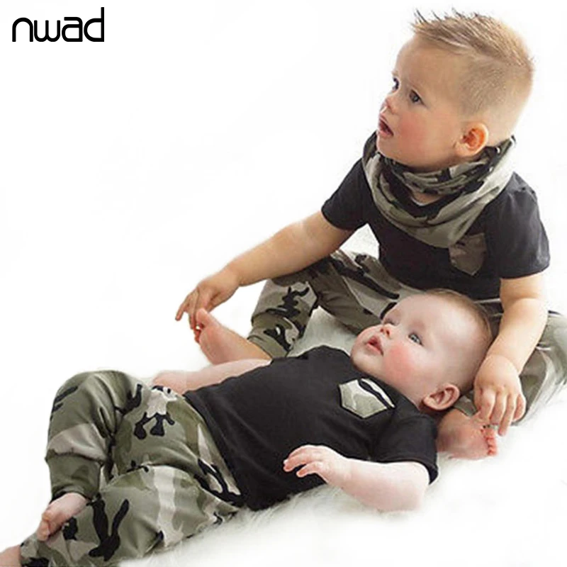 NWAD Комплект одежды для маленьких мальчиков летние шорты рукавом камуфляж печати