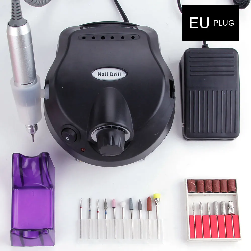 black Set 1 EU Plug 35000 об/мин Электрическая дрель для ногтей аппарат для маникюра керамические боры педикюрные пилочки для ногтей сверло для полировки наборы инструментов - Цвет: black Set 1 EU Plug