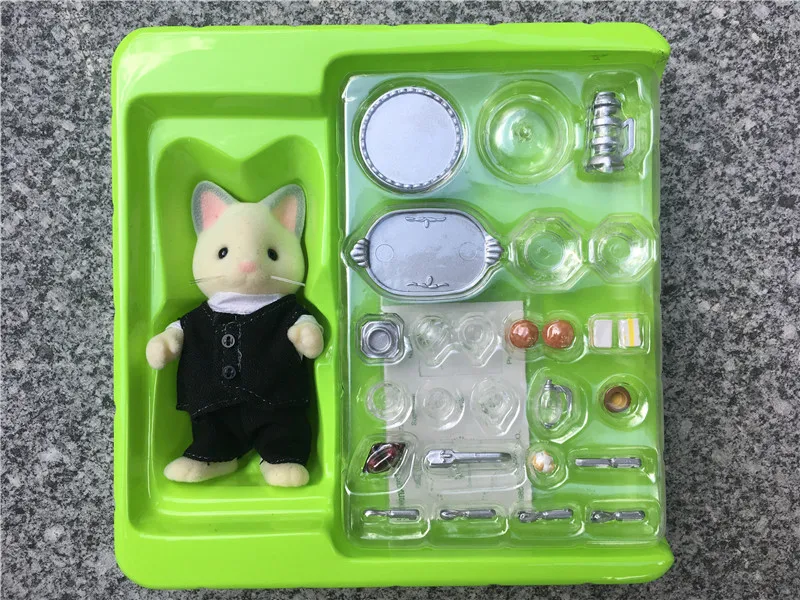Geniune Sylvanian Families пушистые Куклы Фигурки кукольный домик шелковые столовые приборы в форме котов набор Новинка 4707
