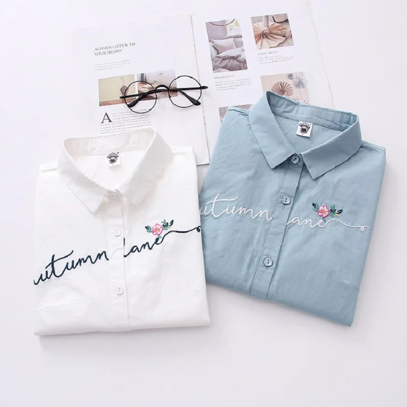 Женские блузки с длинными рукавами повседневные топы цветочной вышивкой и