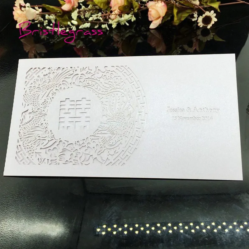 BRISTLEGRASS 10 Set Laser Cut Traditional Chinese Party Wedding Invitations Engagement Evening Invite Card Personalised Printing | Дом и сад