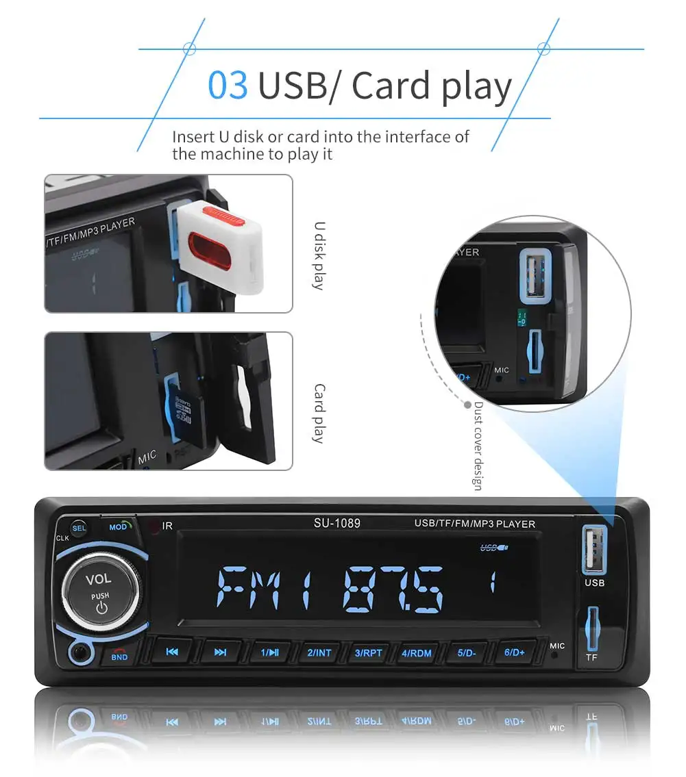 Автомагнитола 1din Aux вход приемник Bluetooth стерео MP3 мультимедийный плеер Поддержка