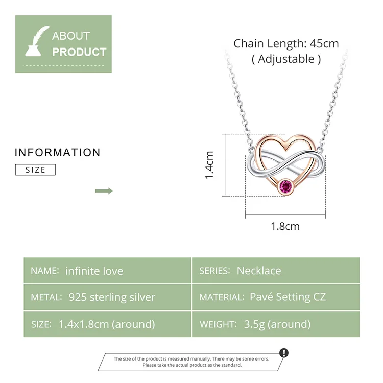 bamoer Infinity Love Silver Necklaces for Women Rose Gold Color Biocolor Heart Short Necklace Gifts for Girlfriend BSN071