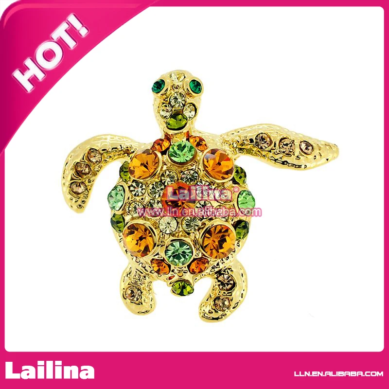 

100pcs/lot Little Tortoise Gold-Tone Crystal Rhinestone Brooch