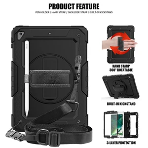 black Силиконовый+ PC поворотный противоударный чехол с плечевым ремнем для Apple iPad Air 2 iPad 9,7 планшет универсальный+ стилус - Цвет: black