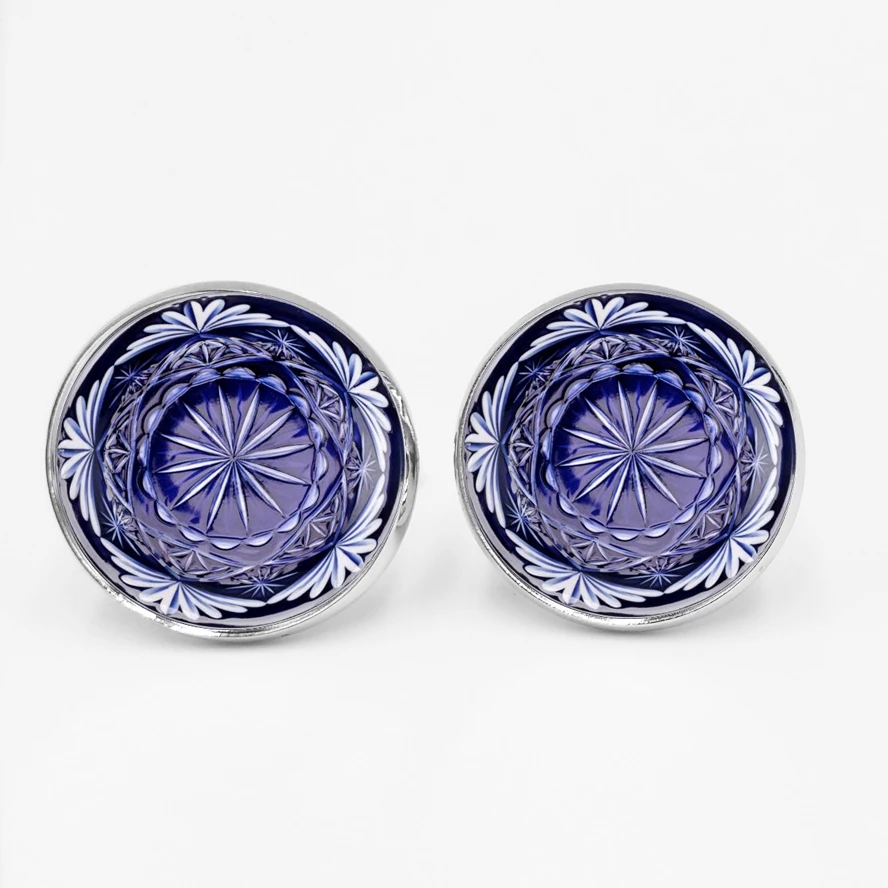 

Handmade Glamour Purple Ice Carving Men's Cufflinks Men's Shirt Cuffs High Quality Silver Glass Cufflinks Husband Gifts