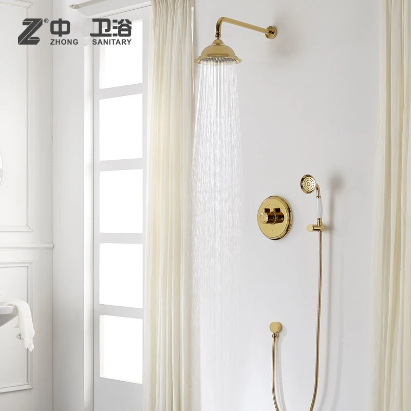 Роскошный Золотой Твердый латунный настенный смеситель для душа ванной комнаты
