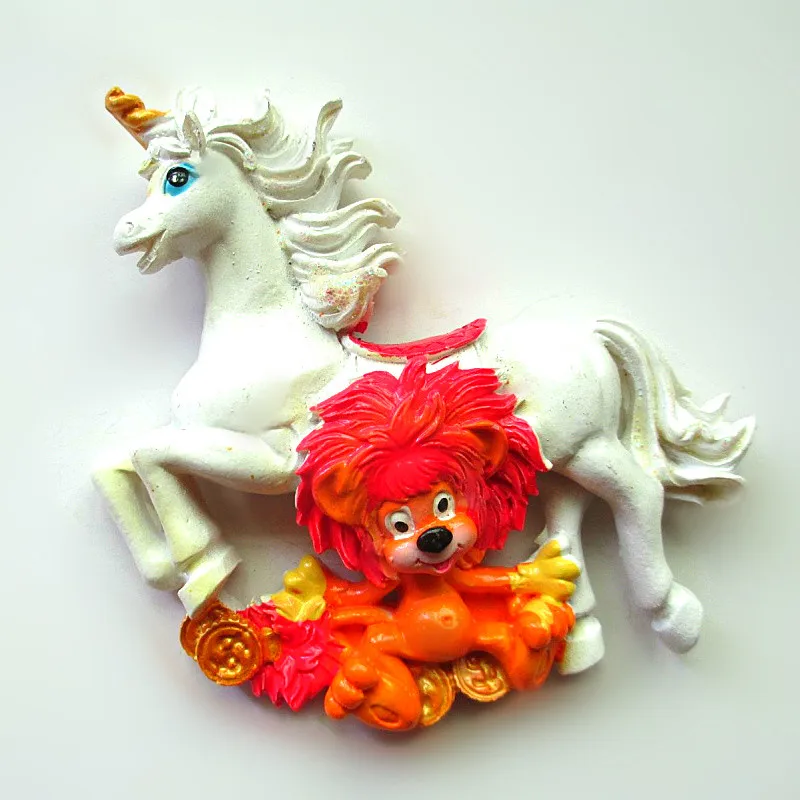 Белая лошадь Король Лев Simba золотые монеты 3D магниты на холодильник особенности