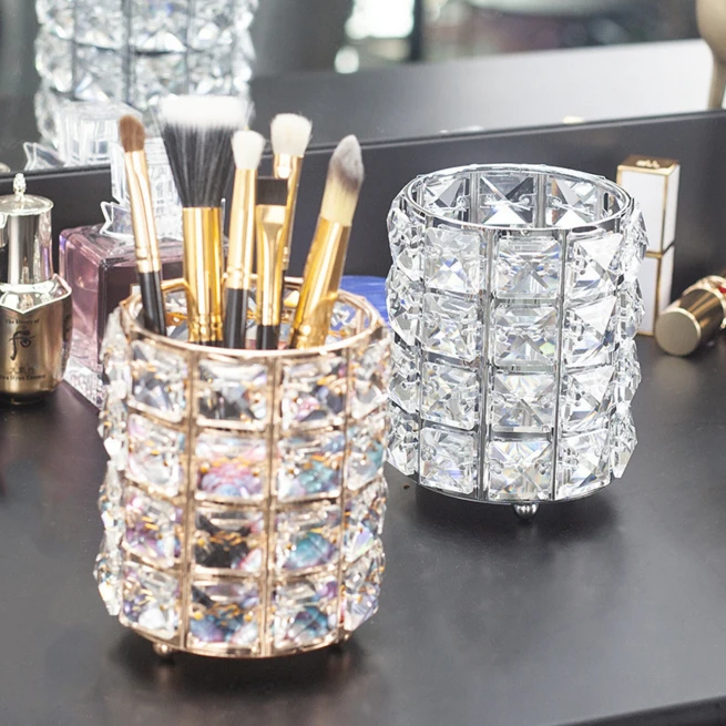 

Best Sale European Crystal Pen Holder Makeup Brush Storage Tube Desktop Dressing Table Beauty Brush Eyebrow Pencil Storage