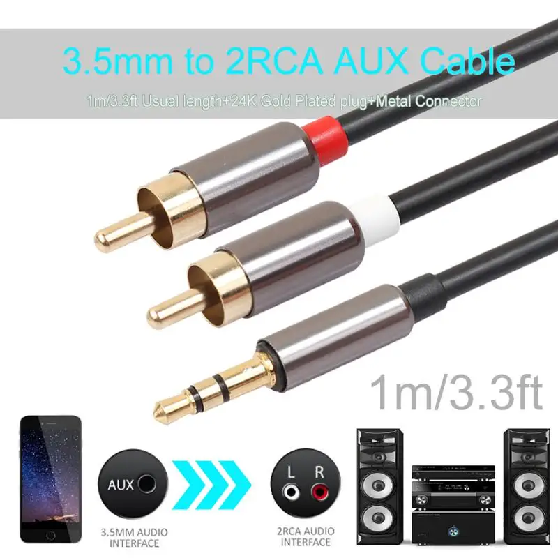 1 м металлический чехол 3 5 мм штекер на 2RCA аудио стерео Y сплиттер кабель RCA для