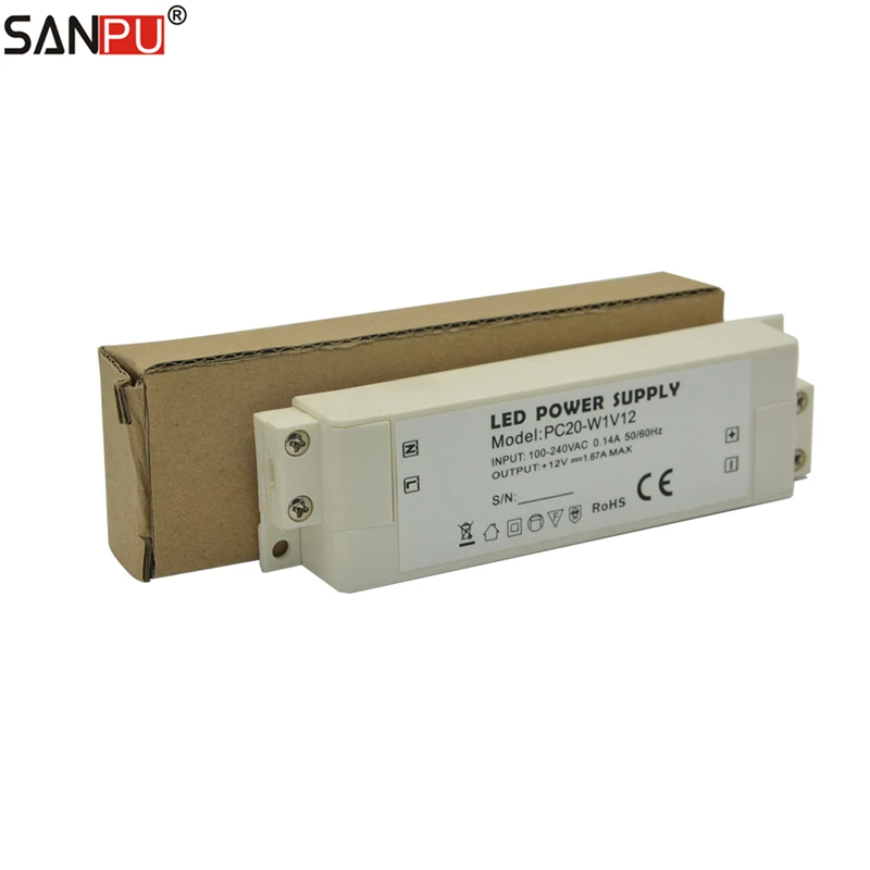 SANPU 20 Вт Светодиодный драйвер 12VDC пылезащитный IP44 пластиковый корпус импульсный