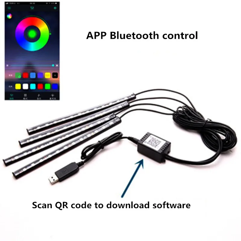 app control 4 шт автомобилей RGB Светодиодные ленты фары автомобиля укладки APP/голос/удаленного Управление Декоративные Атмосфера лампы салона Свет Аксессуары - Испускаемый цвет: app control