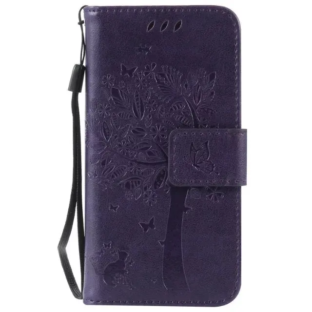 Leather Case For samsung galaxy s4 mini i9190 Дерево Cat Шаблон флип PU Кожаный Бумажник + Кремния С Карт