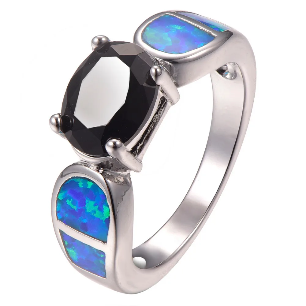 Черный оникс с голубым огненным опалом искусственное серебряное кольцо Размер 6 7
