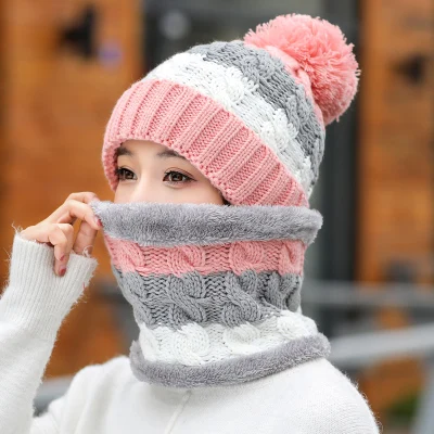 Pink 2pc Теплый комплект из 3 предметов зимние шапки шарф перчатки для женщин девочек толстый хлопок зимние аксессуары Головные уборы наборы женские шапочки шарф перчатки - Цвет: Pink 2pc