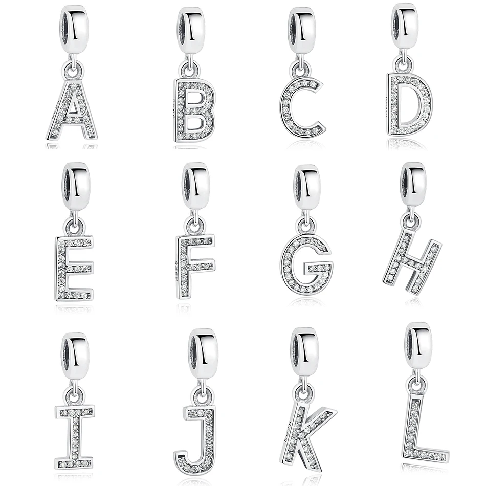 

ELESHE Authentic 925 Sterling Silver Alphabet A-Z Pendant Crystal Letter Charms Fit Original Bracelet Necklace Jewelry