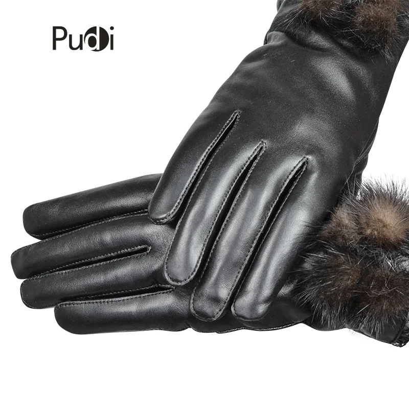 Pudi GL840 женская натуральная кожа перчатки Натуральная овечья кожа с норки кружева цветочные бренд модная зимняя одежда осень Перчатки