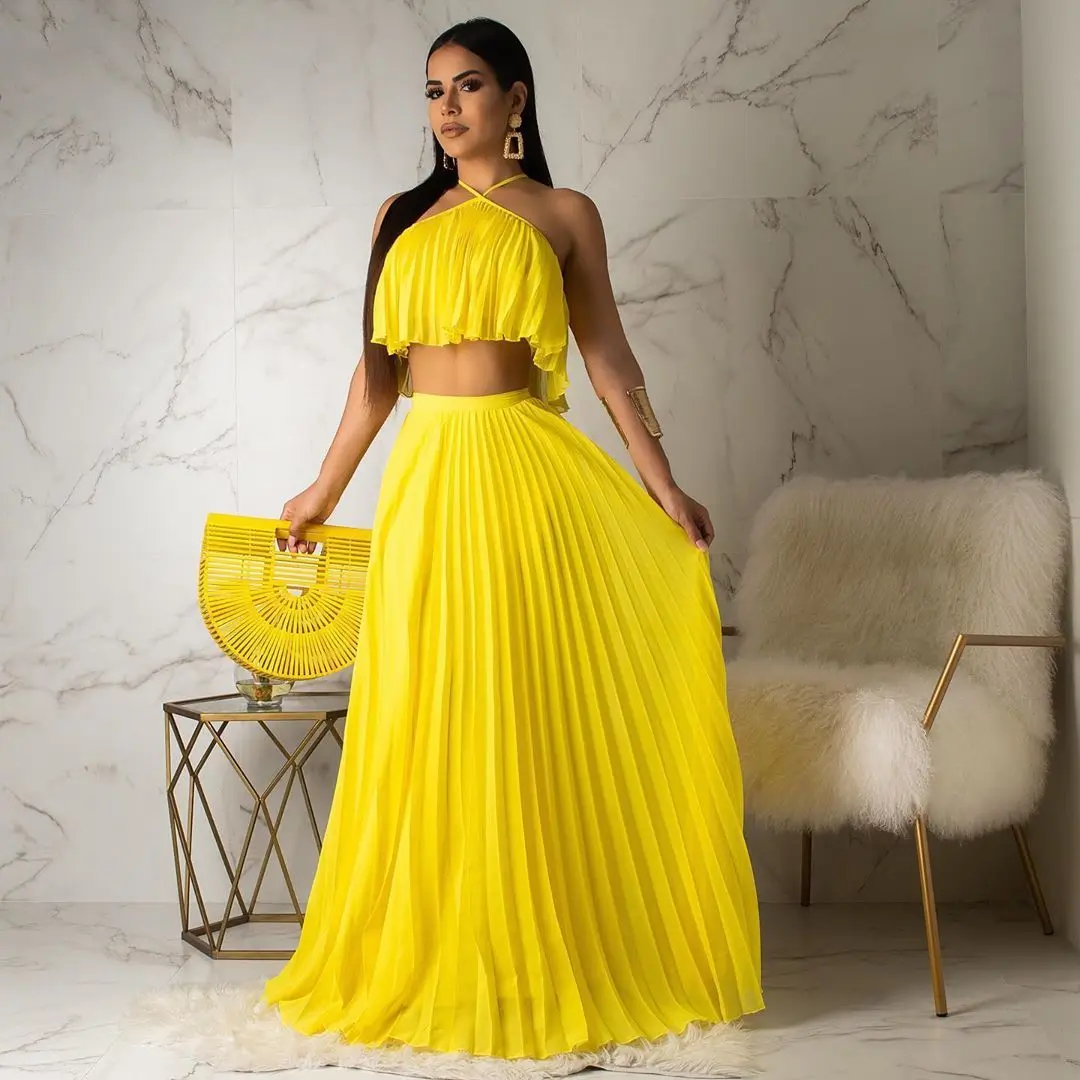 Yellow Tobinoone Vintage summer women dress Elegant sleeveless ruffle female long dresses Sexy holiday beach ladies vestidos - Color: Yellow