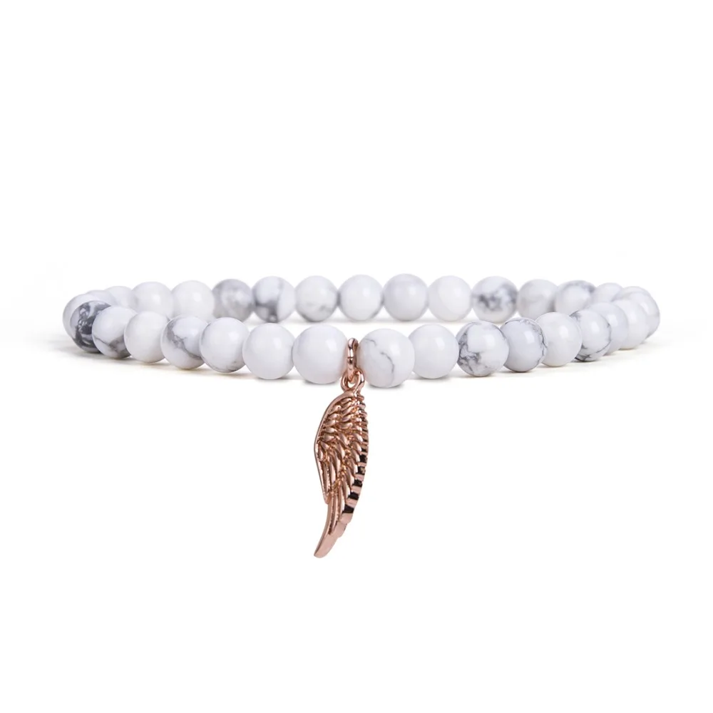 Минималистичный браслет с перьями для мужчин и женщин 6 мм из натурального камня