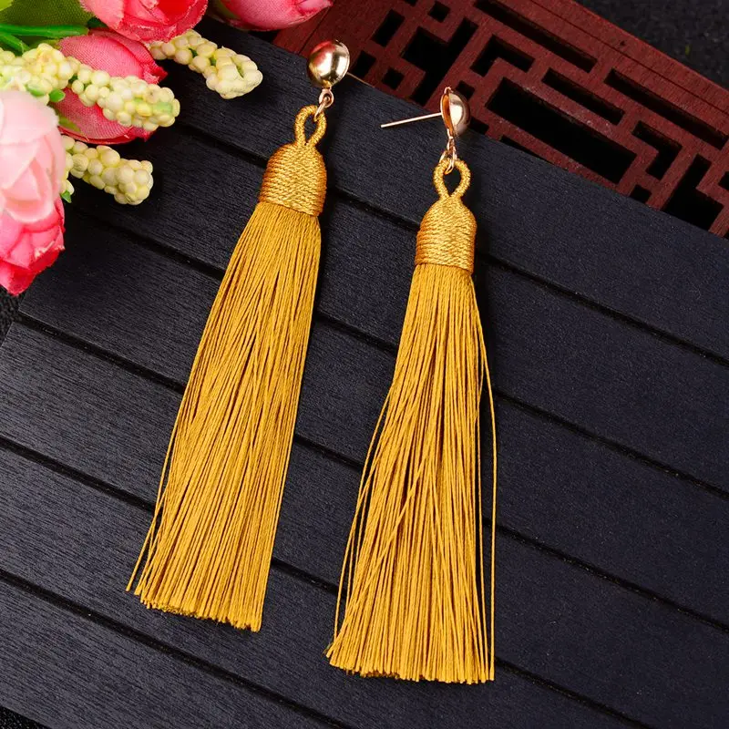 Разноцветные тканевые длинные серьги-кисточки для женщин богемные этнические