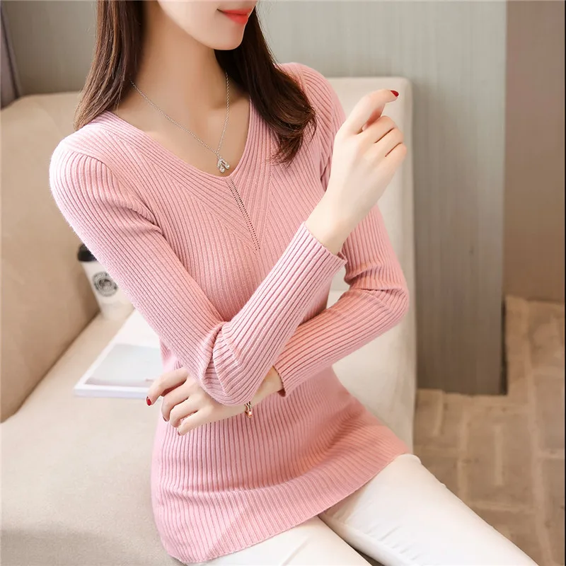 2021 OHCLOTHING Winter 22 NEW WOMENS stretch slim knit sweater V collar shirt F1927 head | Женская одежда
