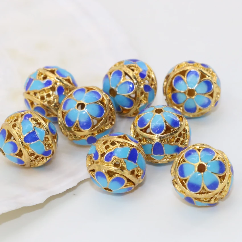 Круглые шарики золотого цвета 14 мм аксессуары из эмалированного сплава 5 шт.