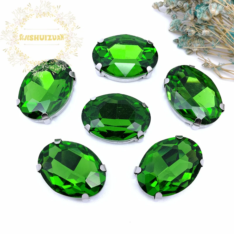 Новинка! Изумрудное Хрустальное стекло Пришивные овальные Стразы с когтями
