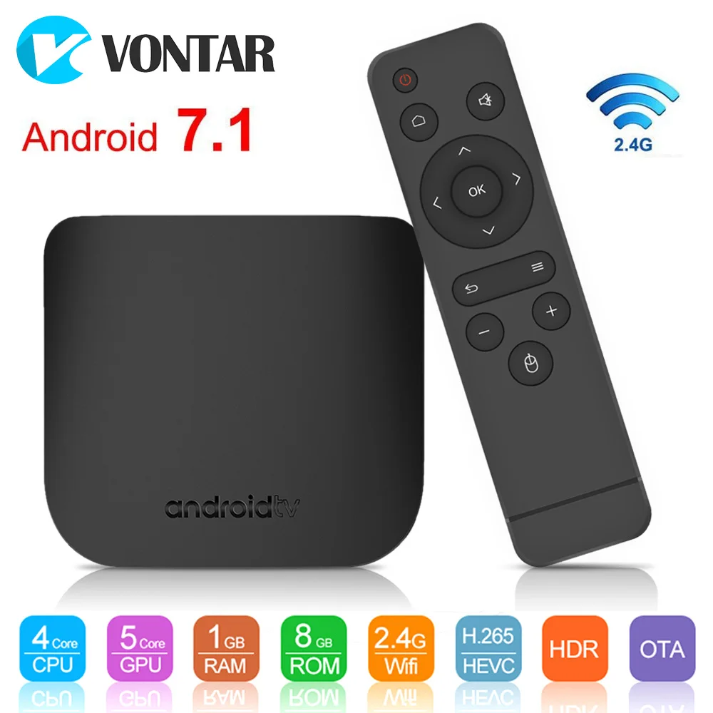 VONTAR тонкий Android 7 1 Smart ТВ коробка ГБ/2 ГБ 8 ГБ/16 Amlogic S905W 4 ядра 2.4g WiFi H.265 К 30fps M8S плюс W