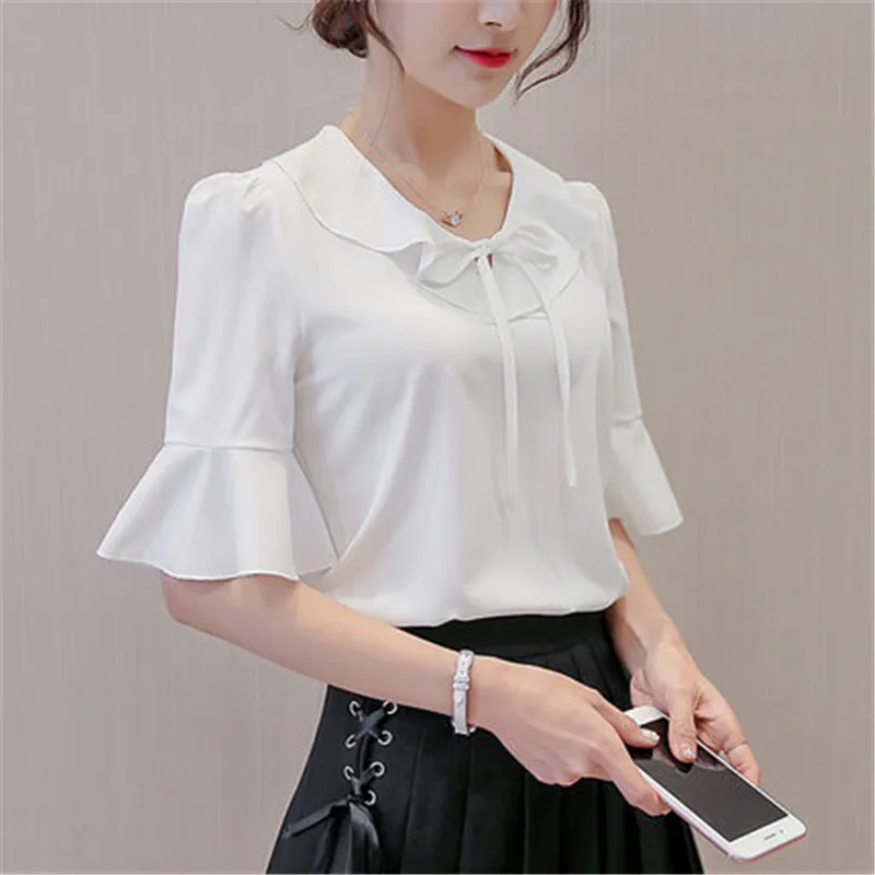 Женская шифоновая блузка с коротким рукавом и оборками свободного покроя|blouses for