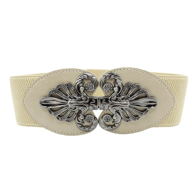 New Vintage Design Belt For Women Diamond Buckle Wide Elastic Stretch Waist Female PU Leather Fashionable | Аксессуары для одежды