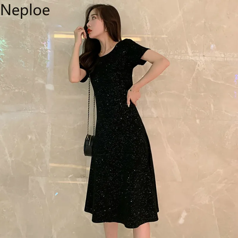 Neploe Bling Cross Drawstring женское платье Лето 2019 новое с круглым вырезом и коротким