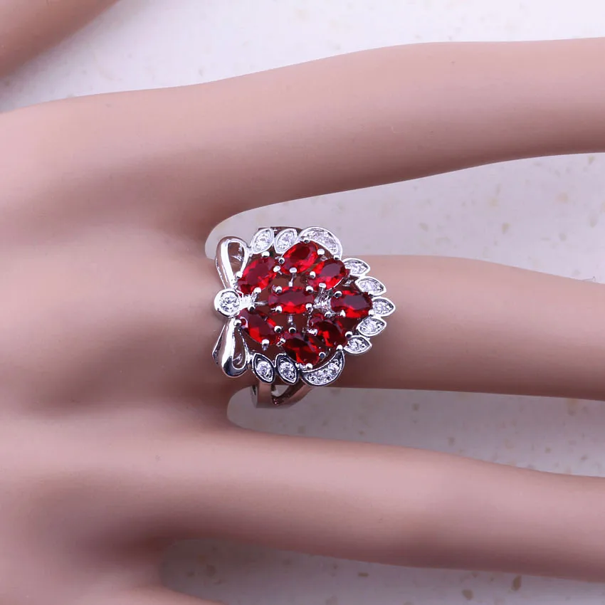 Beautiful Red Created Garnet &amp White CZ Silver Color Jewelry Sets For Women Bridal Party Fashion Free Gift Box J0052 | Украшения и