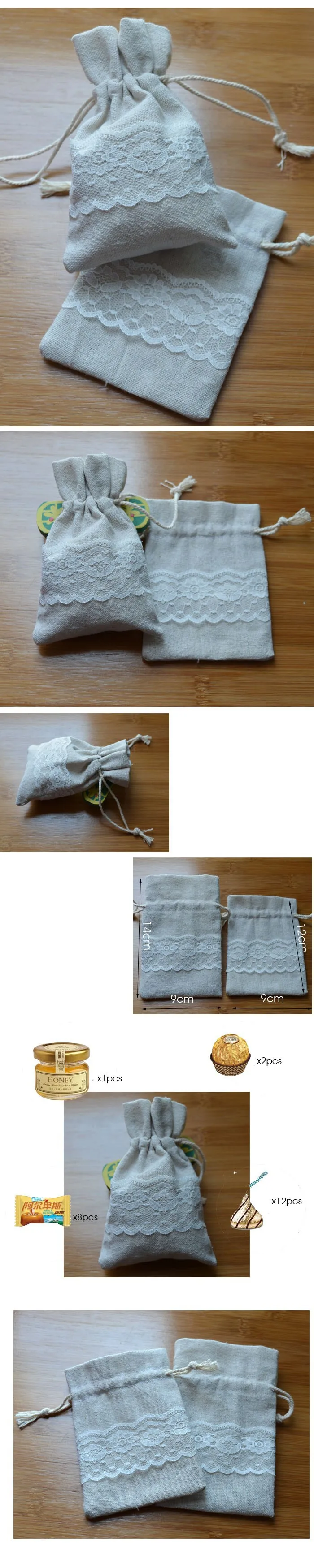 Кружевная льняная подарочная сумочка 8x10 см x 9 см x 12 см x 9 см x 15 см Упаковка из 50 вечерние шоколадные конфеты пользу шнурок сумка из натурального джута мешок