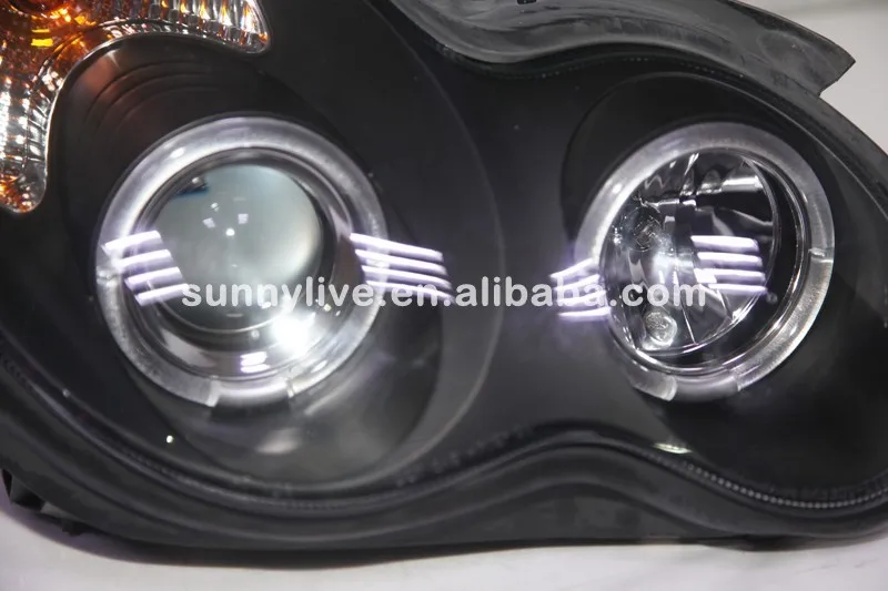 Для benz 2000-2007 год W203 C63 C200 C230 C280 C300 LED Ангельские глазки светодиодные фары автомобиля Черный Корпус sn