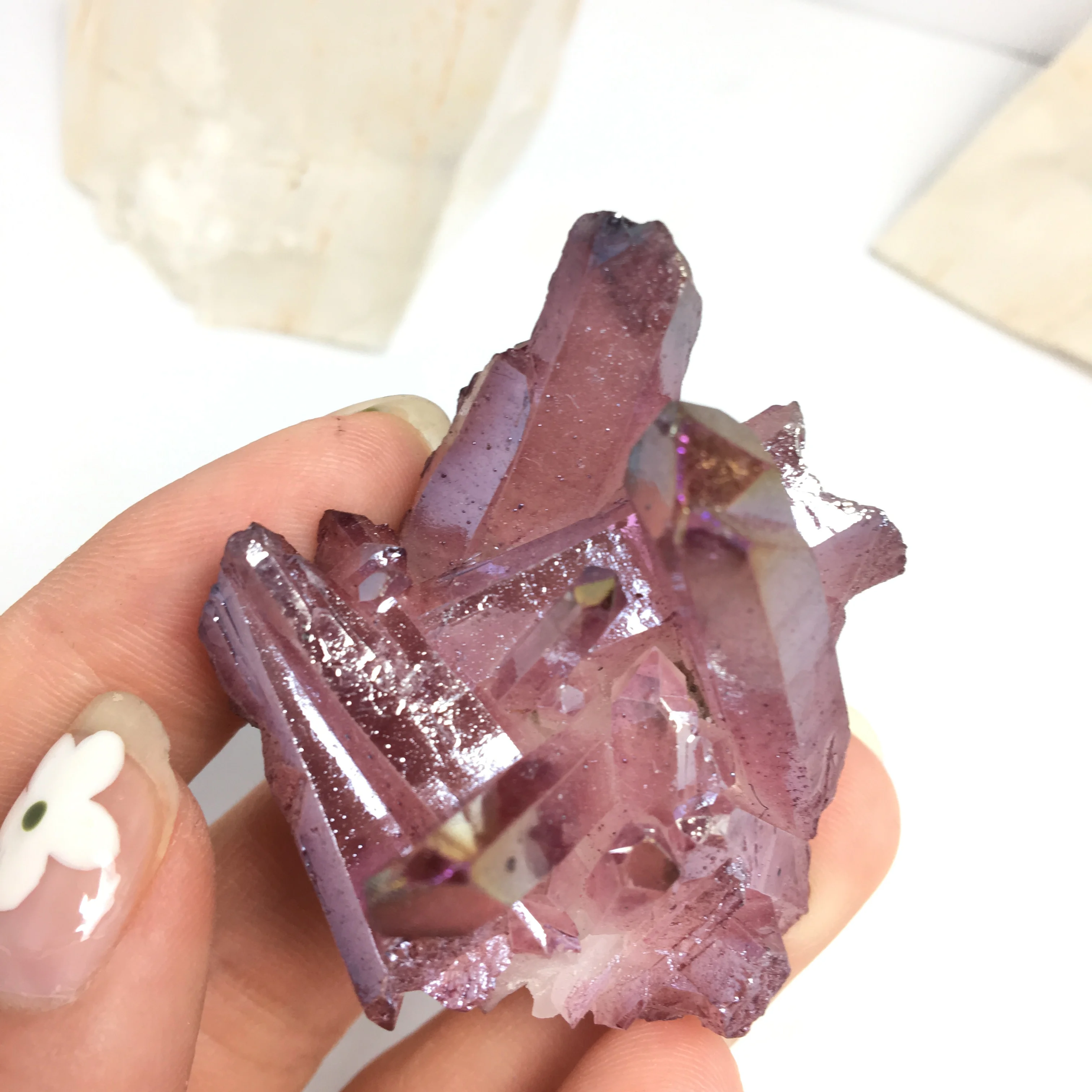 Аура кварцевый кристалл кластер Ангел натуральный Druzy Geode образцы минералов для