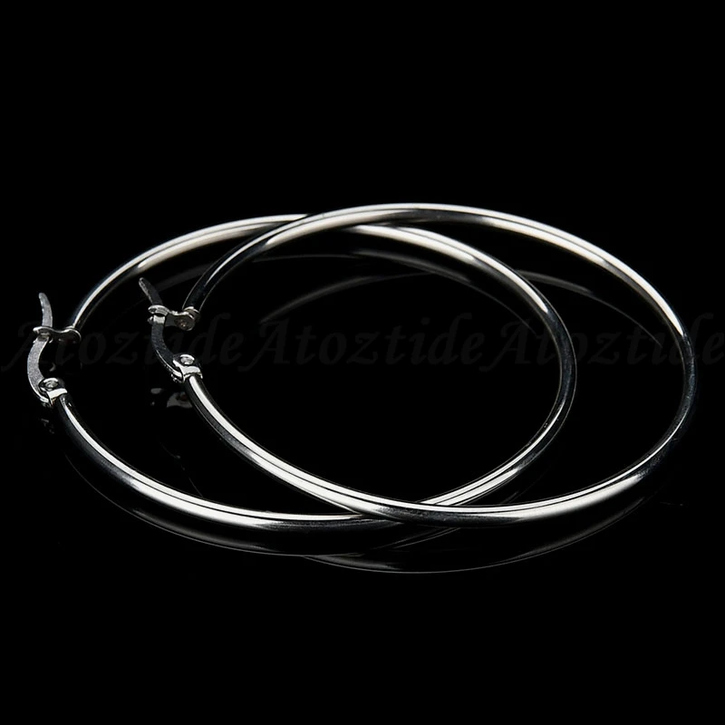 round 50mm Atoztide минималистичные серебряные серьги-кольца из нержавеющей стали с большим сердцем, гладкие серьги, кольца, ушные петли, свадебный подарок - Окраска металла: round 50mm