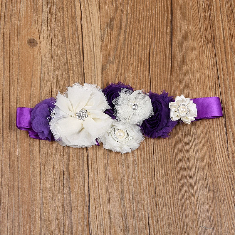 Атласные ленты со стразами пояс с цветком синий фиолетовым для девочек детские