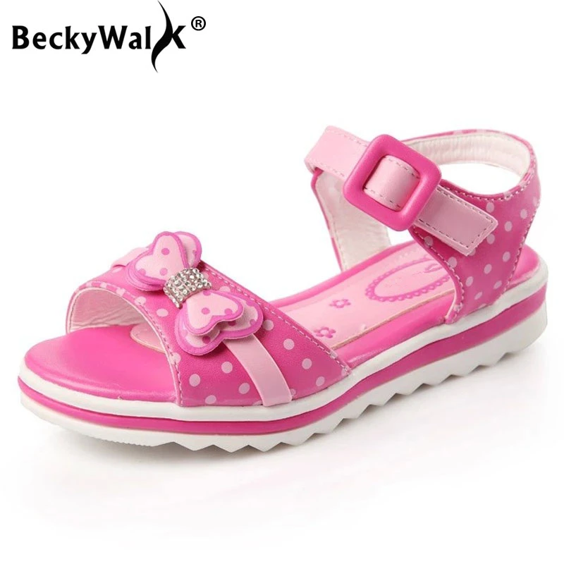 BeckyWalk модные сандалии для девочек Летняя обувь принцессы с бантом открытым