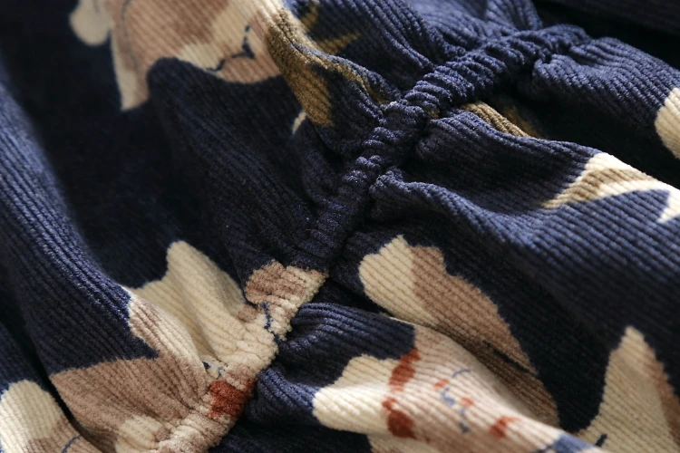 Женское вельветовое платье с длинным рукавом цветочным принтом|Женские платья| |