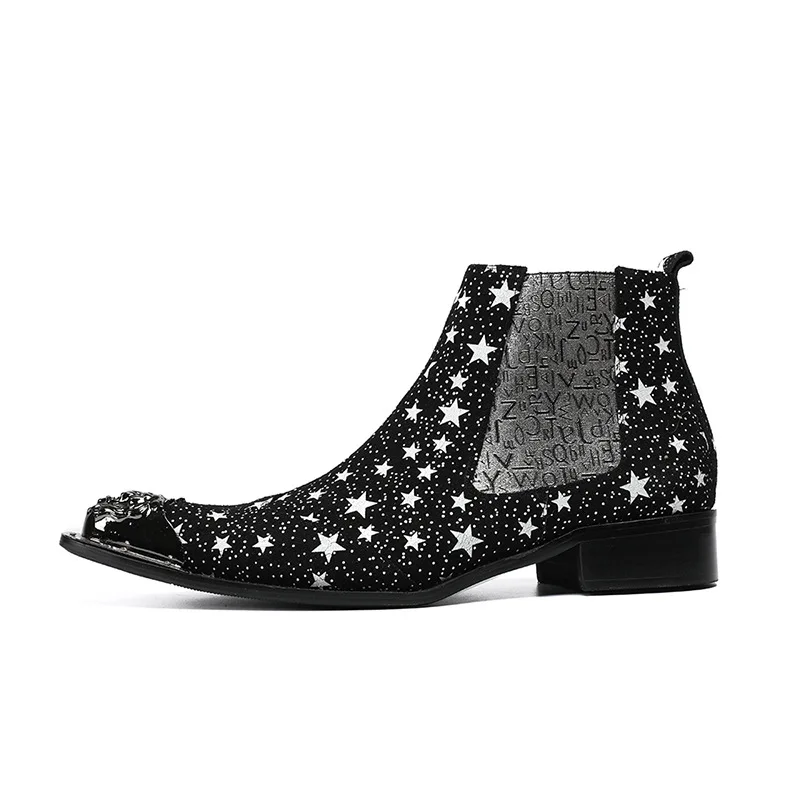 Pentagram Trend Shoes Men's Autumn and Winter Motorcycle Boots Leather Non-slip Metal Steel Toe Chelsea | Обувь